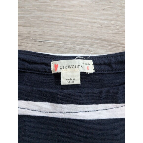 J Crew Crewcuts Short Sleeve Striped Navy Blue Pocket Dress Kids Girls Size 6 - Picture 4 of 8